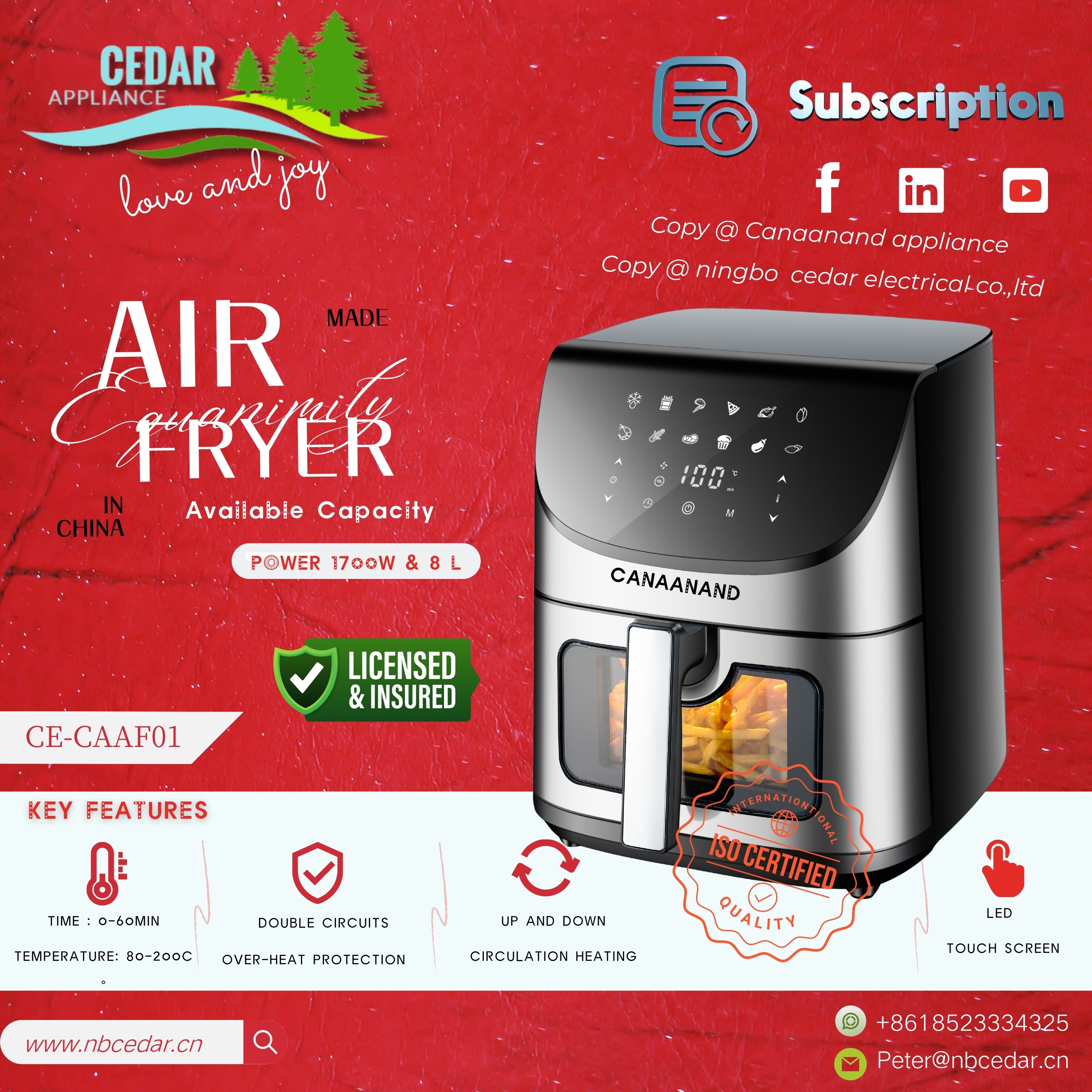 8L Digital Visible Air Fryer CE-CAAF01