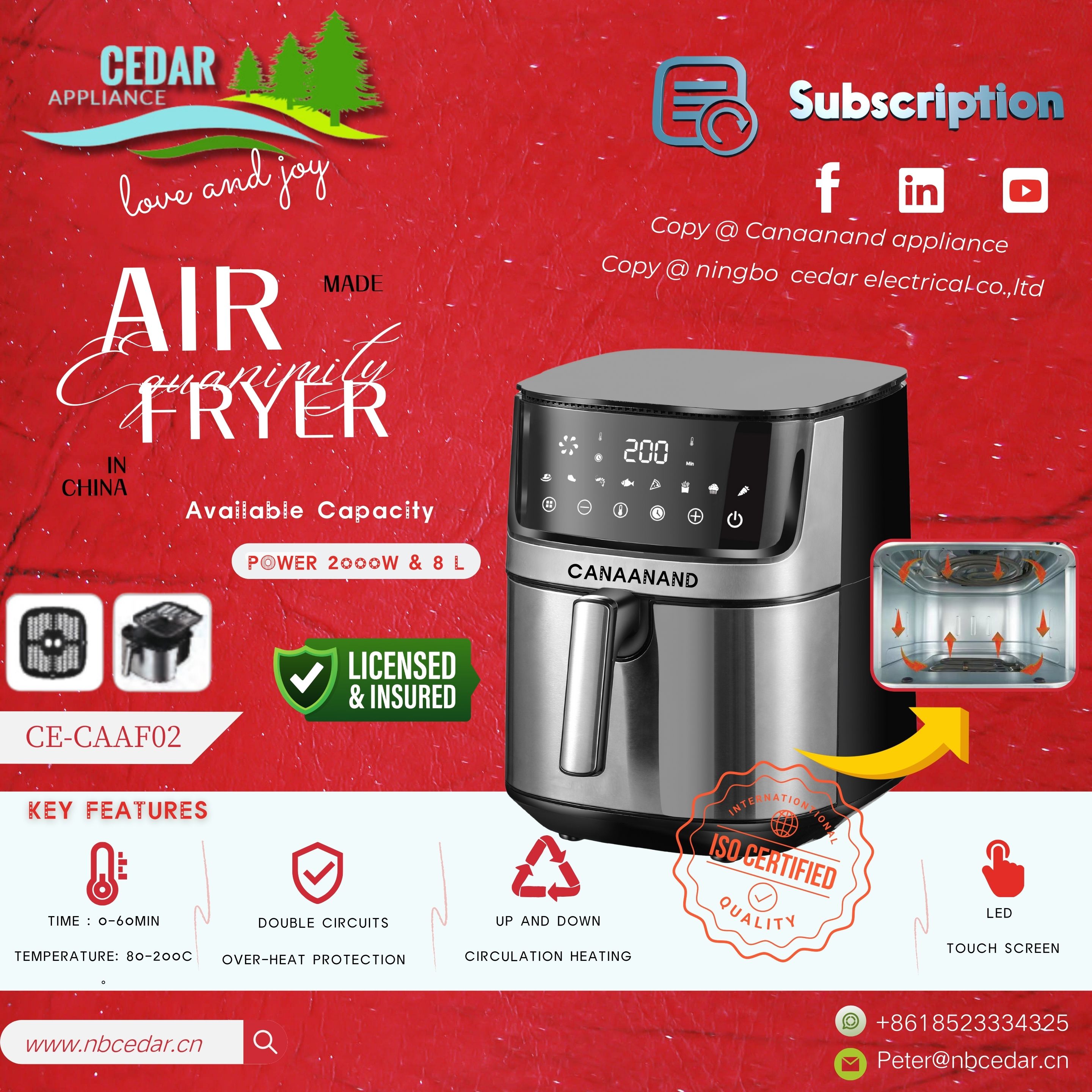 8L Up And Down Heating  AIR FRYER  CE- CAAF02