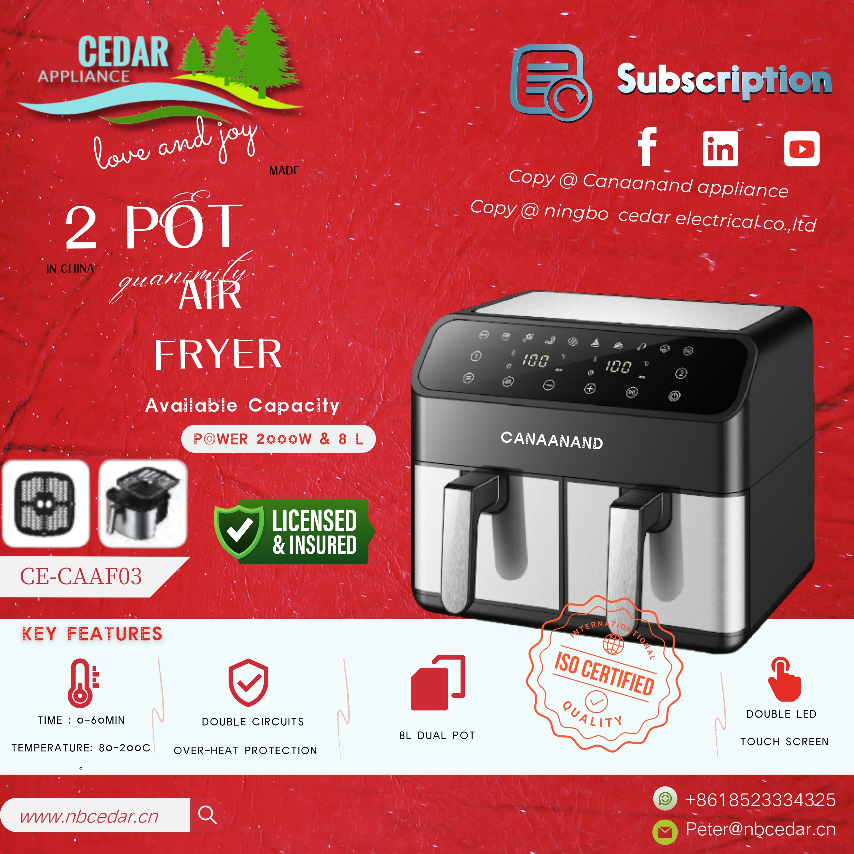 2 Pot 8L Digital  Air Fryer  CE-CAAF03